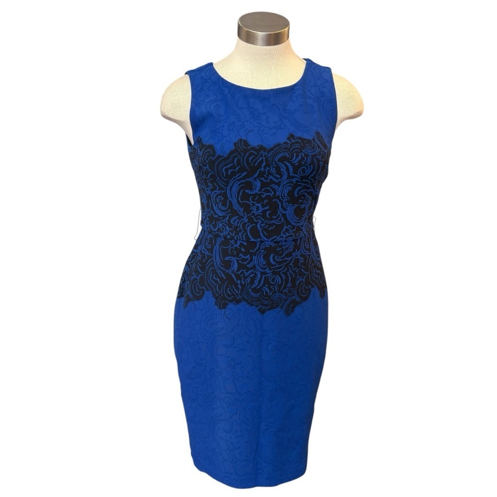Joseph Ribkoff Dress Bodycon Royal Blue Black Knee Length Stretch Sz. 8 - Picture 3 of 8